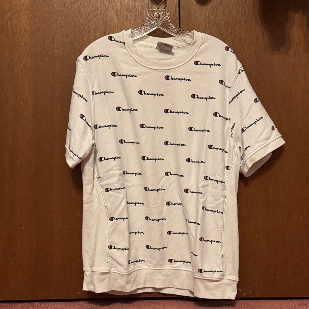 Champion White Tee with Logo Pattern